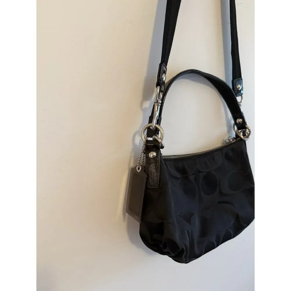 Coach Poppy Signature C BLACK Shoulder Crossbody Bag Black 2 Straps Y2K No 14562